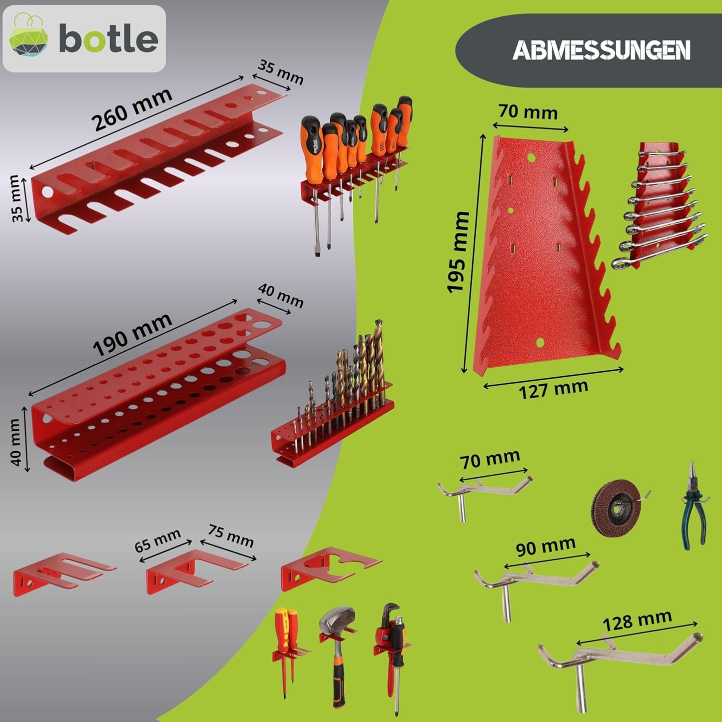 MIX 1 Werkzeugwand-Set mit 63-teiligem Stapelboxen und Werkzeughalter, Rot MIX 1