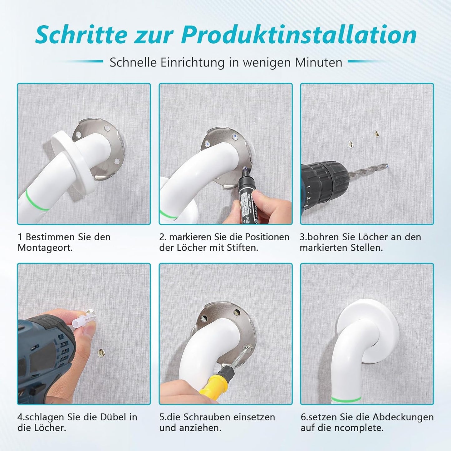 Duschhandlauf-Set für Senioren, 2 Stück, 2 x 30 cm