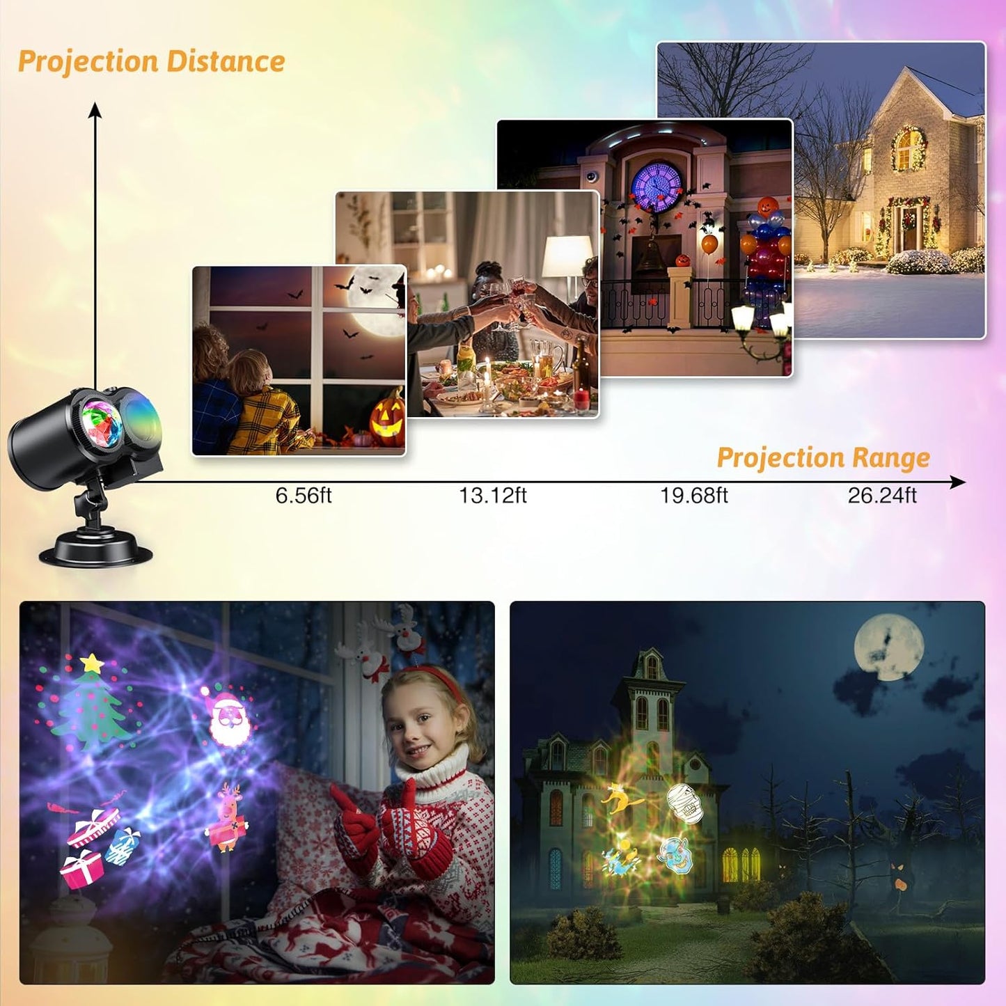 LED Weihnachtsprojektor mit 24 Filmen und Fernbedienung, 24 Filme und 10 Farben