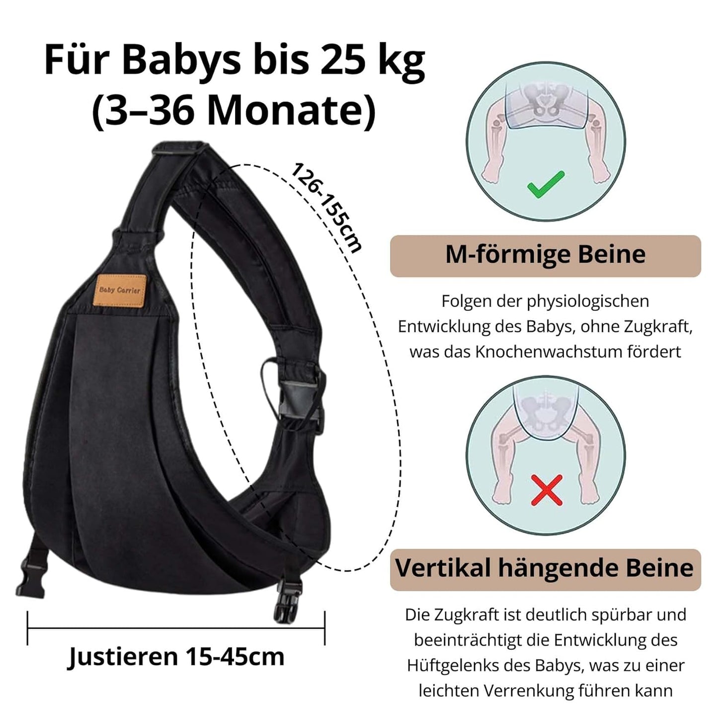 Ergonomische Hüfttrage mit Hüftsitz, Schwarz-Pro
