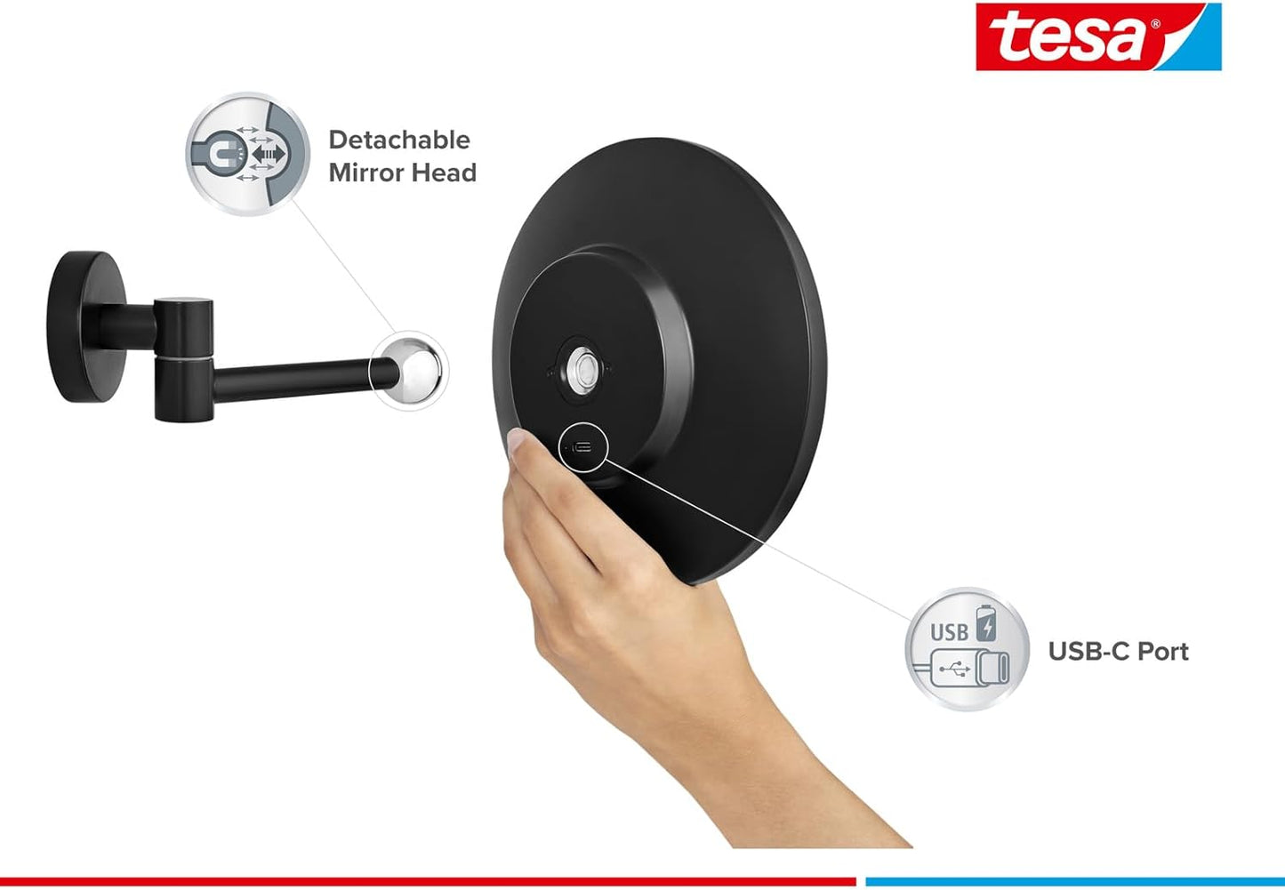 LED-Kosmetikspiegel mit Touch Control und Gelenkarm, VISIOON LED Schwarz