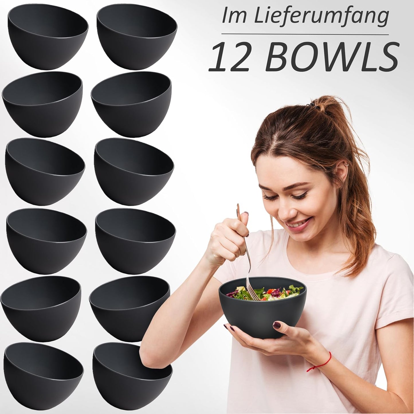 12er-Set Müslischalen, 12 x 750 ml Anthrazit Schwarz