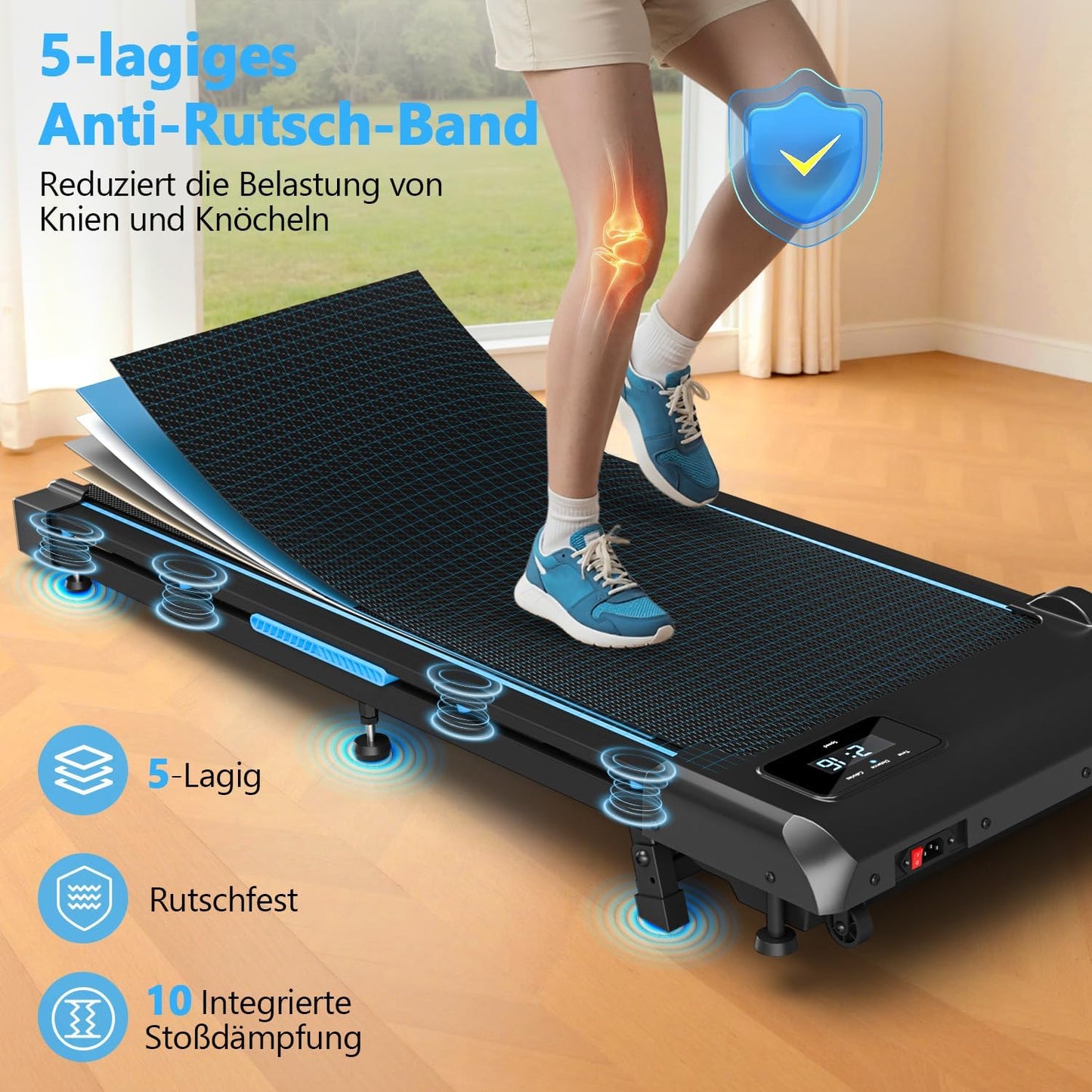 Walking Pad mit Fernbedienung und LED-Anzeige, Schwarz+Blau
