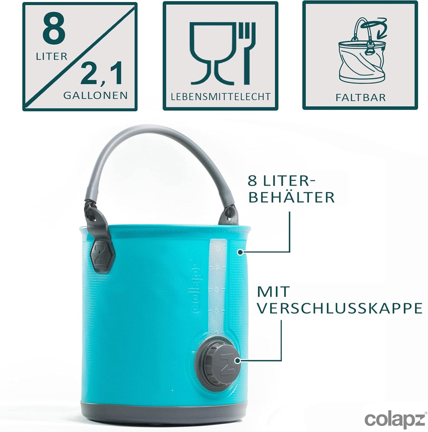 2-in-1 Faltbarer Wasserkanister mit Hahn, 8l, Blau