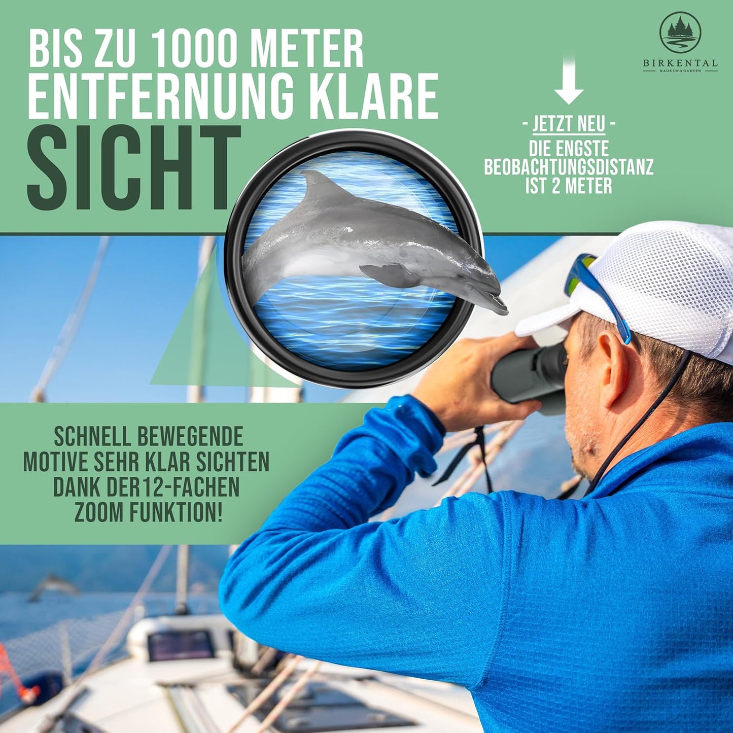 Fernglas 12x42 HD Zoom wasserdicht, Grün 12x42
