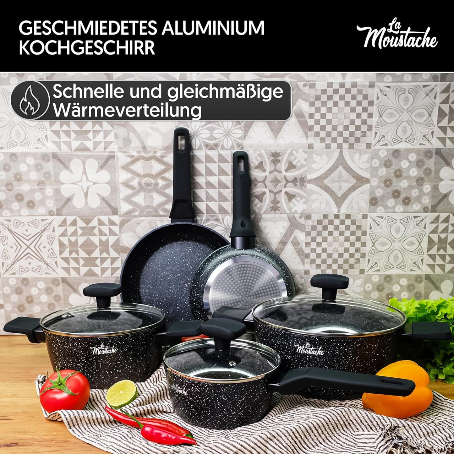 8-teiliges Antihaft-Kochgeschirr-Set für Induktion, 8 Stücke Onix