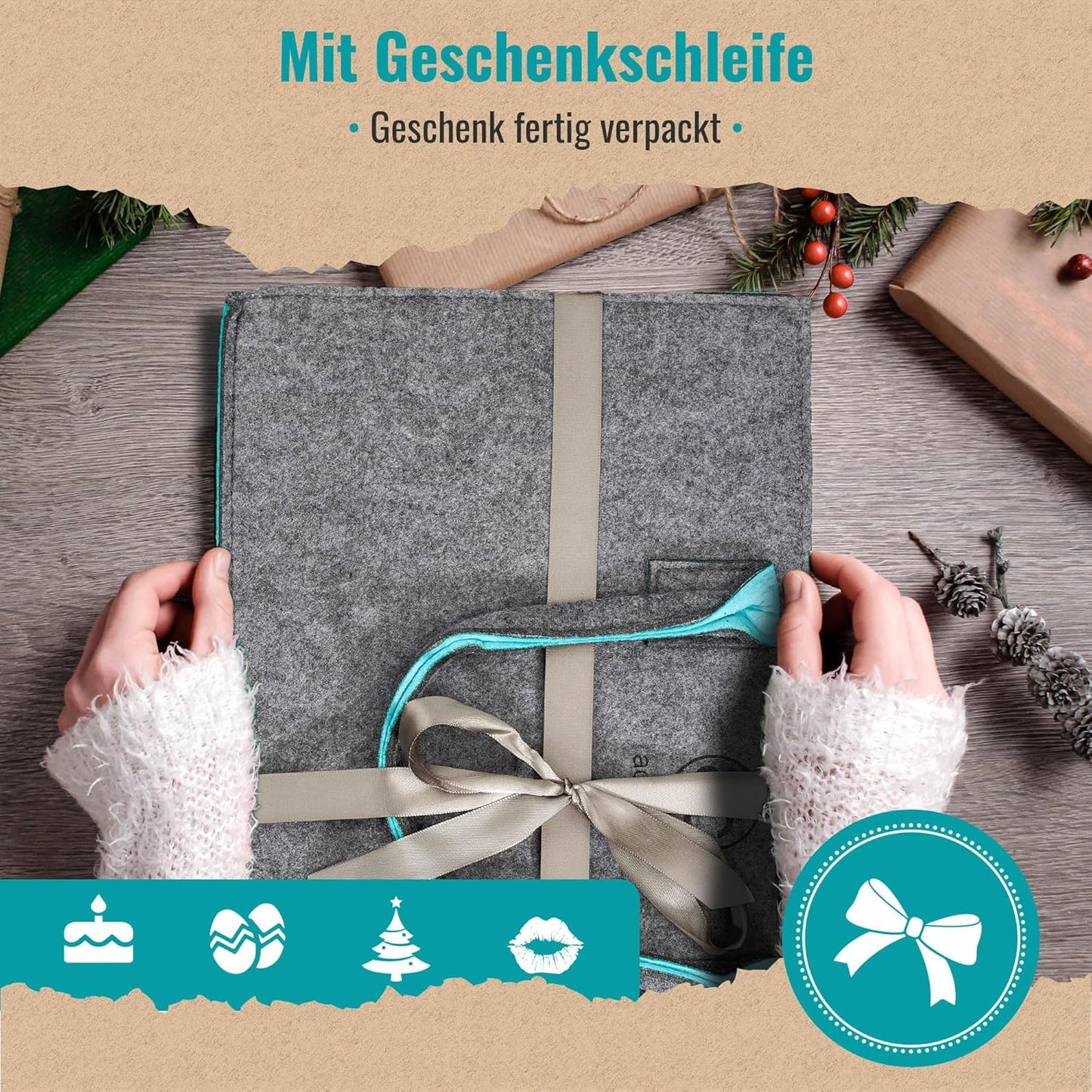 Filzkorb mit Faltfunktion, Grau / Türkis, 40x25x23cm