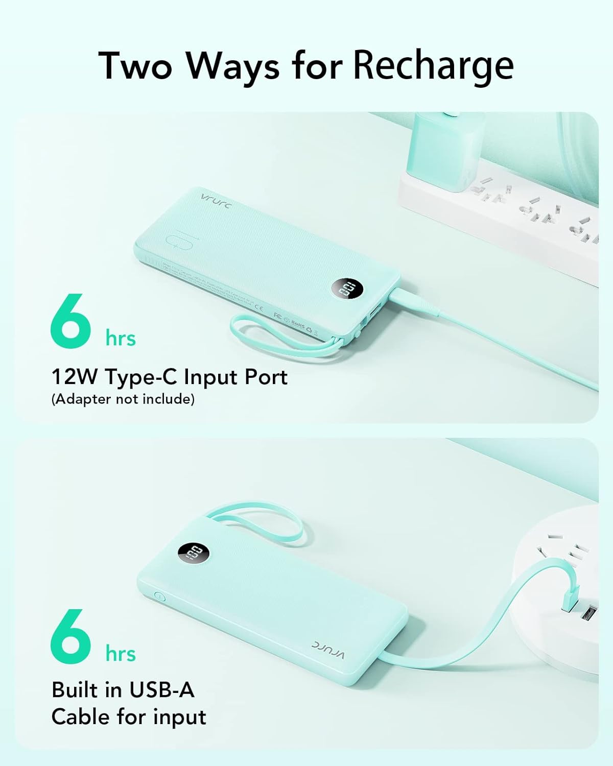 T1116 Powerbank mit 3 integrierten Kabeln, Grün