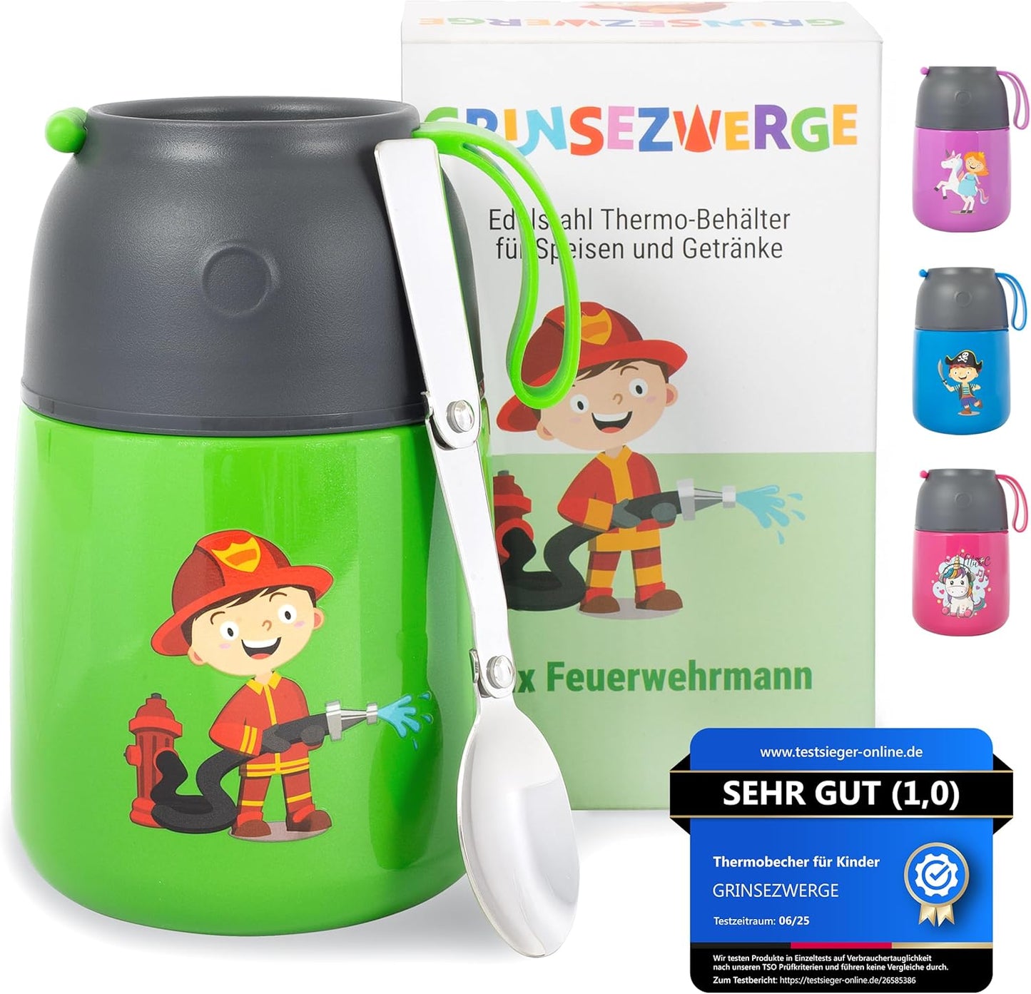 Thermobecher für Speisen und Getränke, 500ml, Felix Feuerwehrmann (Grün)