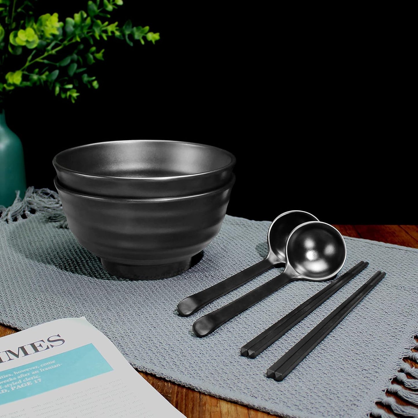6-teiliges Ramen Schüssel Set mit Stäbchen & Löffel