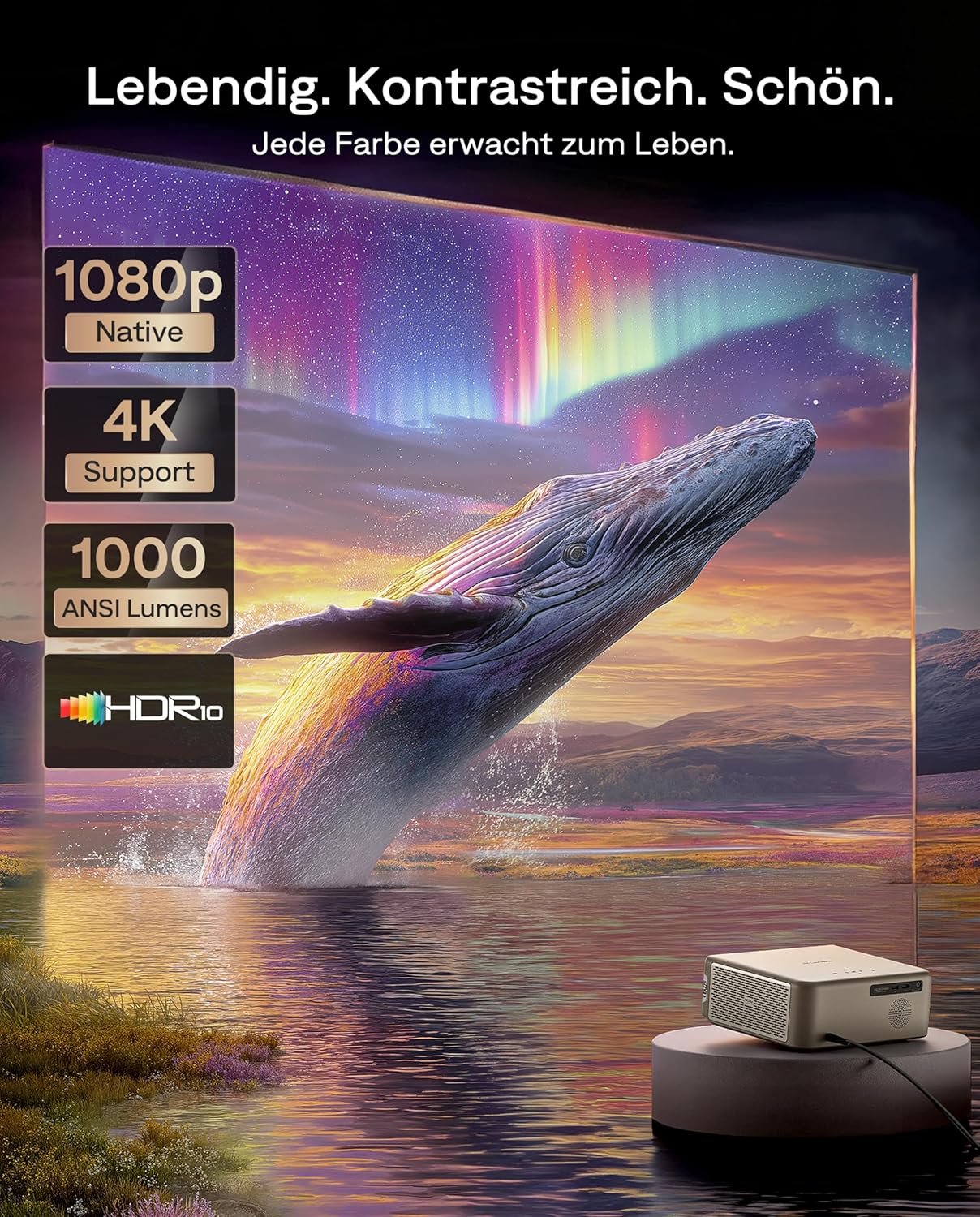Smart Heimkino-Projektor mit 4K-Unterstützung, Braun