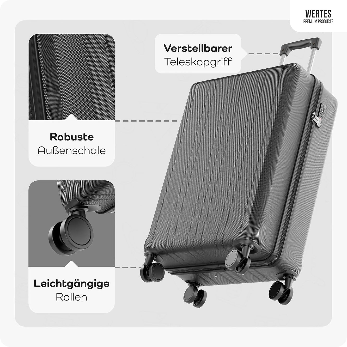 Hartschalenkoffer mit Doppelrollen, Schwarz 77cm