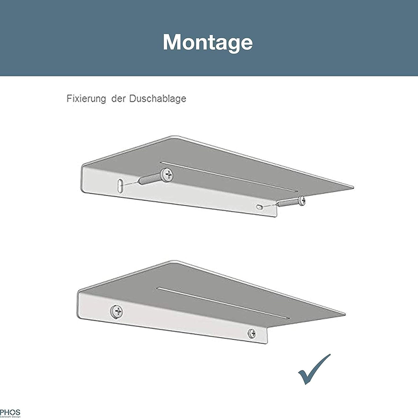 Duschablage, Breite 30 cm, Schrauben
