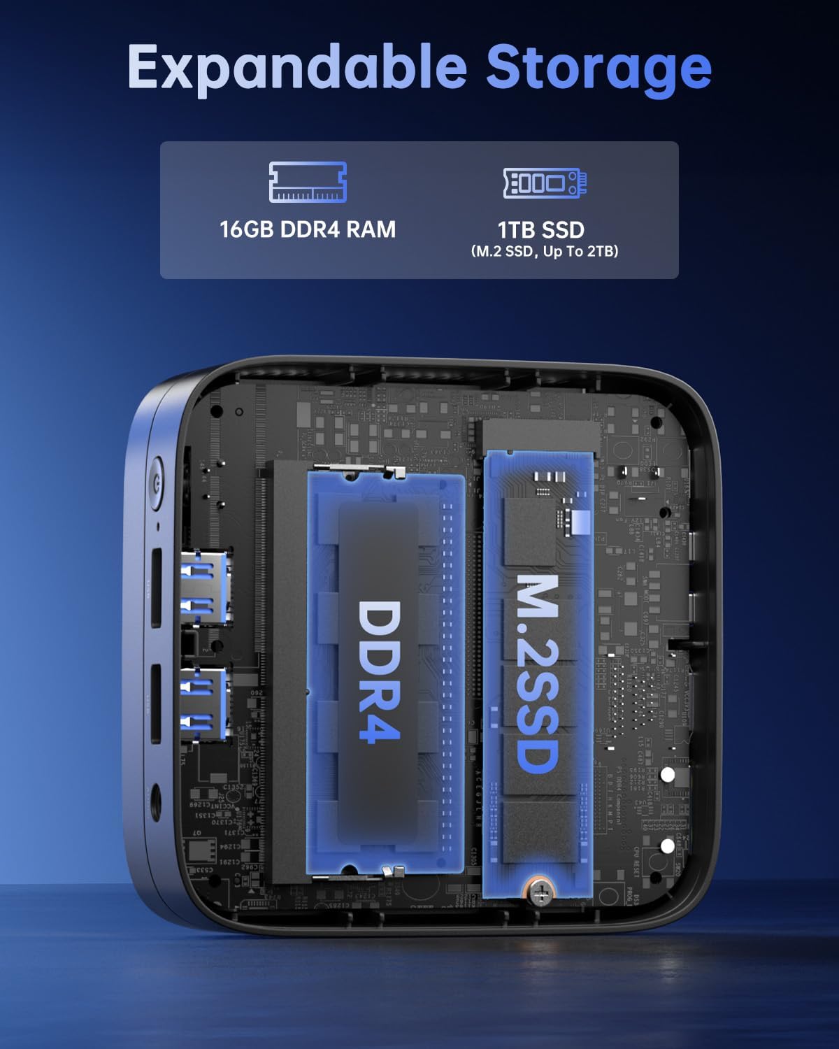 Mini-PC E1 mit Intel Twin Lake N150, unterstützt 4K UHD, Ιntel Twin Lake N150/16GB DDR4 1TB SSD
