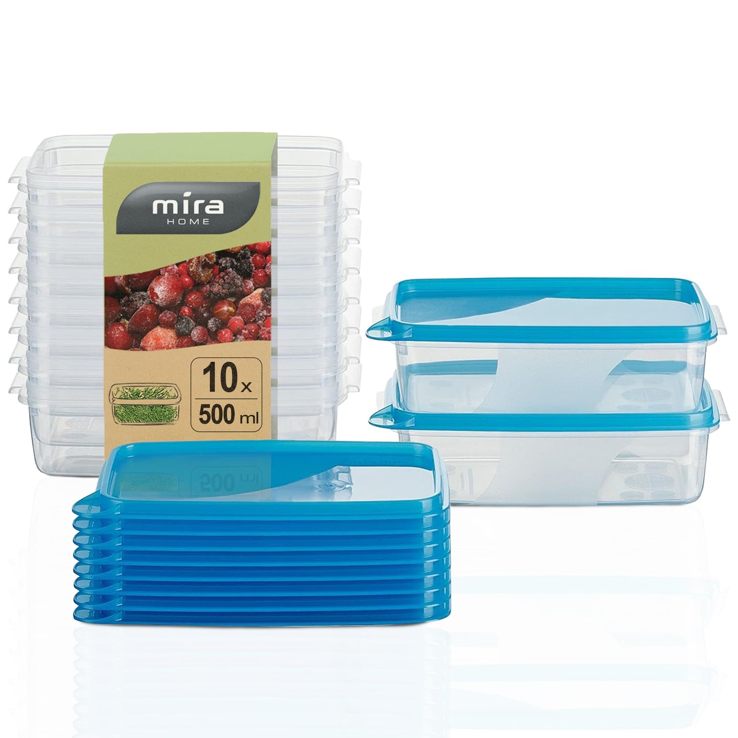 Gefrierdosen-Set mit Deckel, 0,5L Rechteckig Flach (10 Stk)