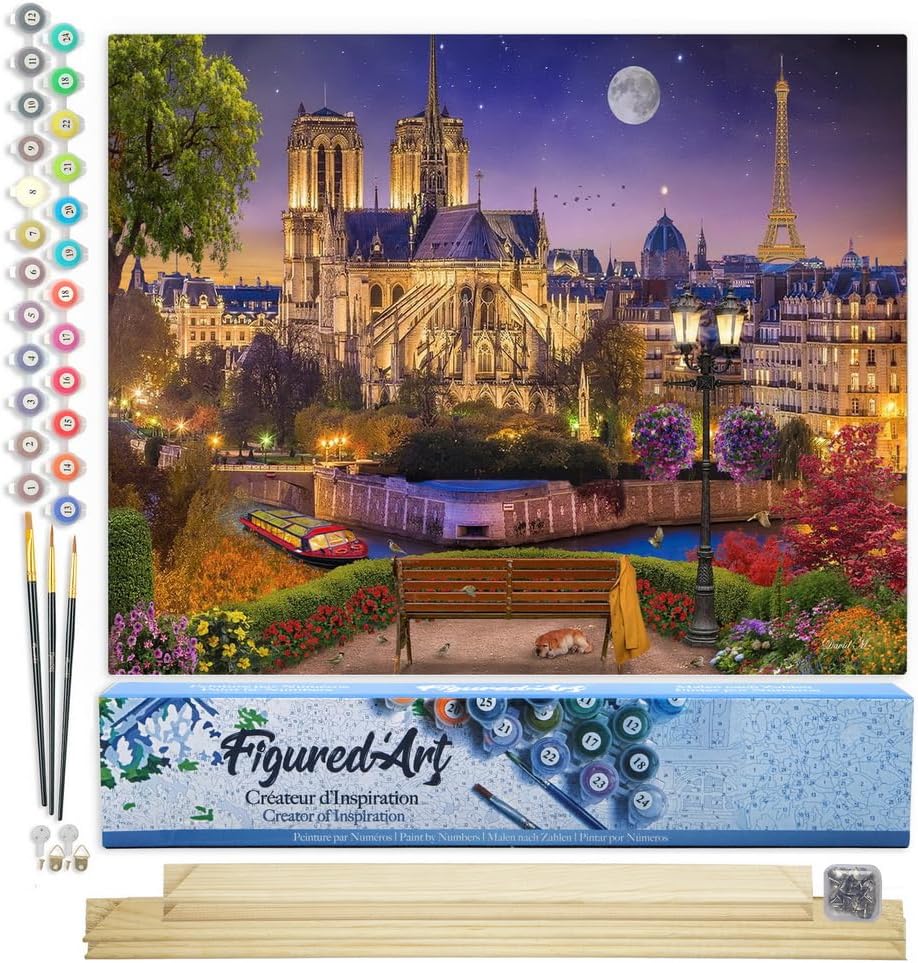Malen nach Zahlen Set mit Keilrahmen, Notre Dame unter den Sternen 40x50cm Mit Keilrahmen (nicht gespannt)