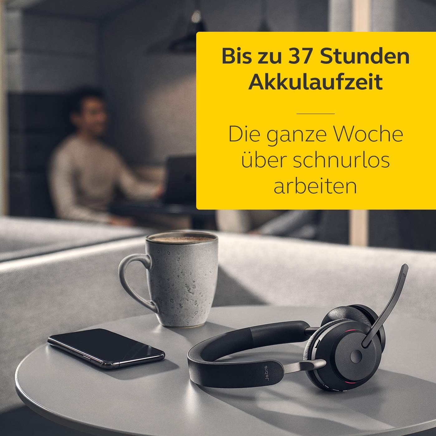 Kabelloses PC-Headset Evolve2 65 mit Geräuschunterdrückung, Stereo, USB-C Adapter, Schwarz, Stereo
