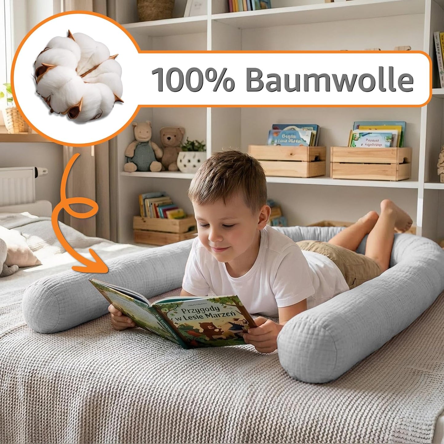 Bettschlange mit waschbarem Bezug, Puderrosa Musselin 150 cm