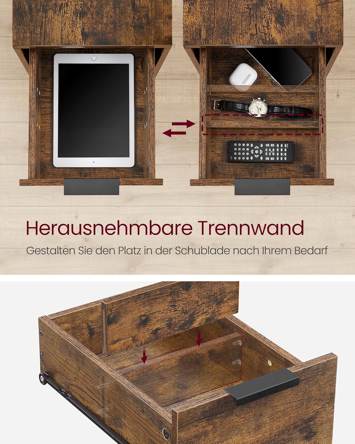 Connect - Beistelltisch, 1 Vintagebraun + Tintenschwarz