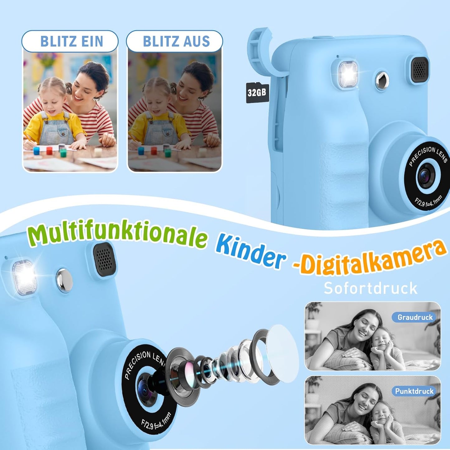 Sofortbildkamera für Kinder, BLAU