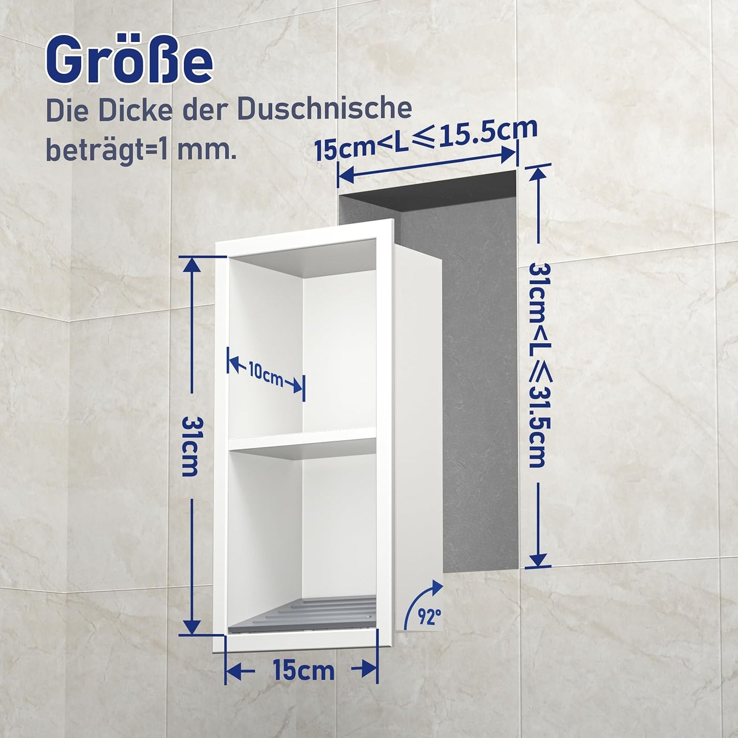 Duschnische mit Regal, 31 cm x12 cm Weiss
