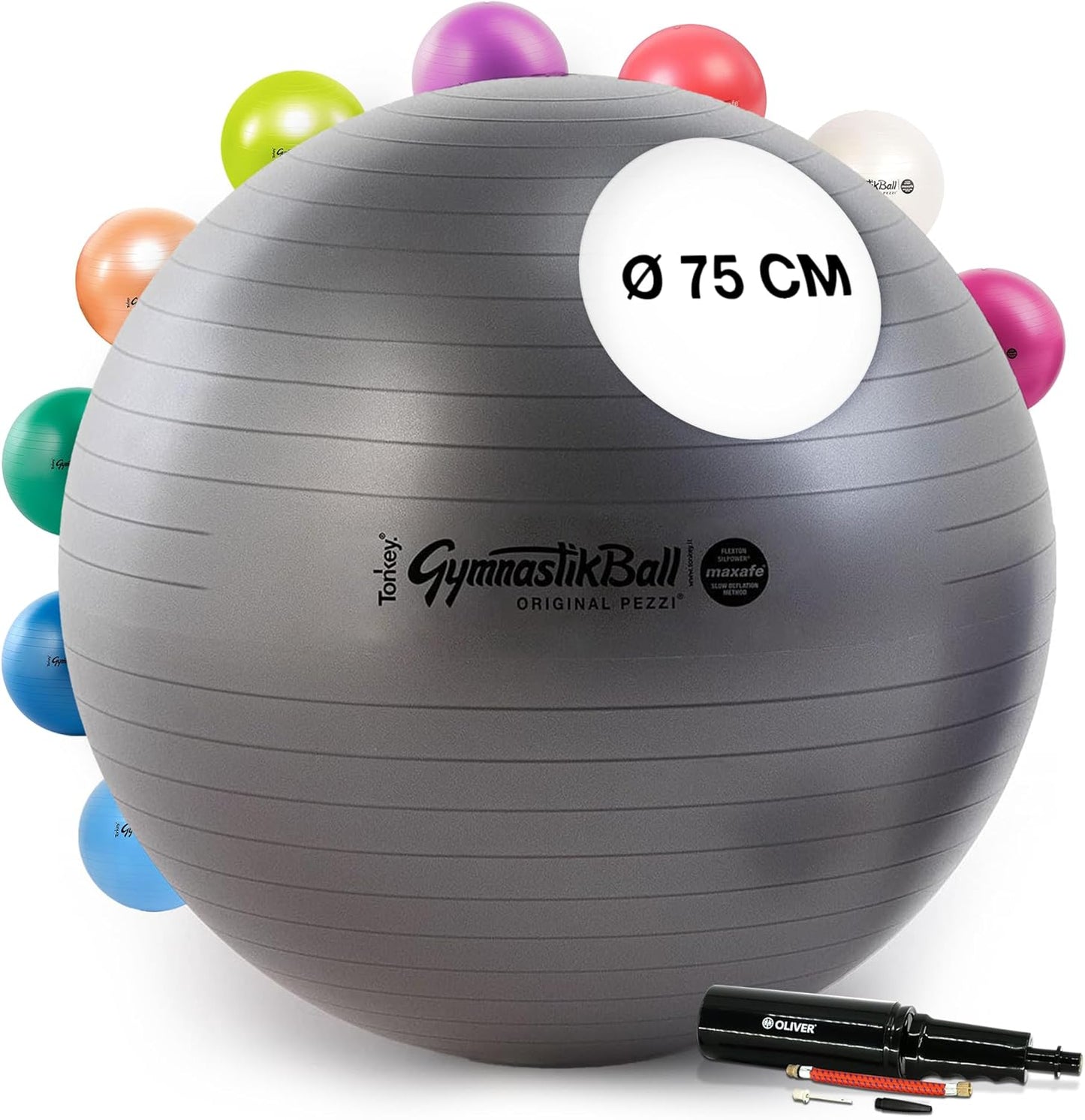 Gymnastikball mit Pumpe, 75cm Anthrazit