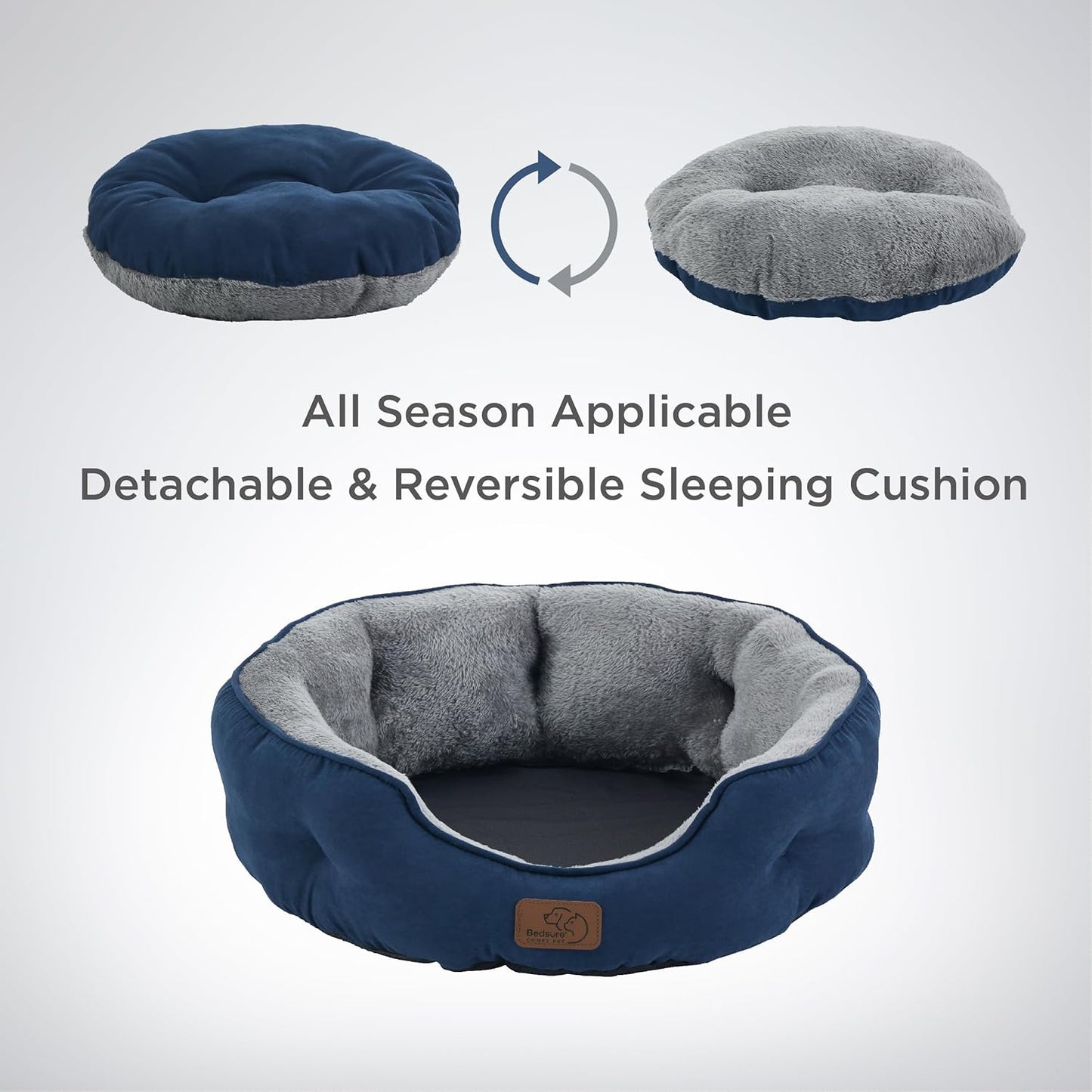 Waschbares Katzenbett mit Innenkissen, L 51 x B 48 x H 15 cm Navyblau