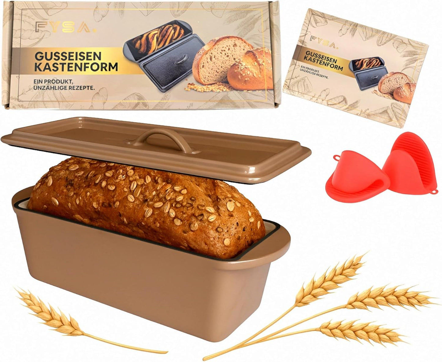 Gusseisen-Brotbackform mit Deckel, Mocha Mousse