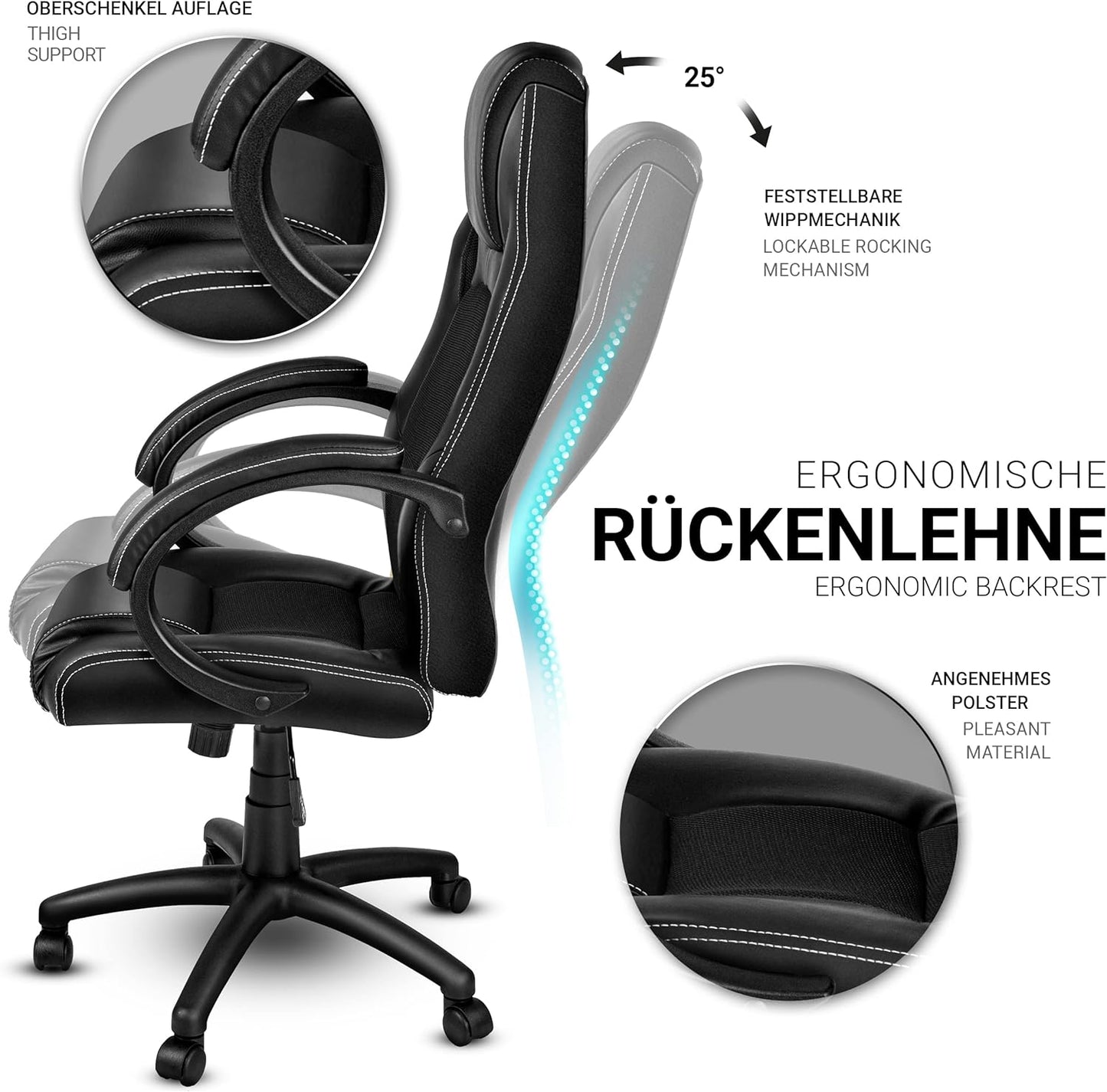 Racing Bürostuhl, Schwarz/Schwarz