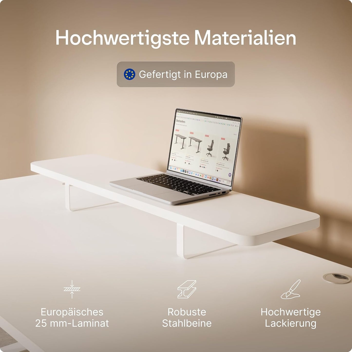 Ergonomischer Monitorständer, Weiss 114 x 28 cm