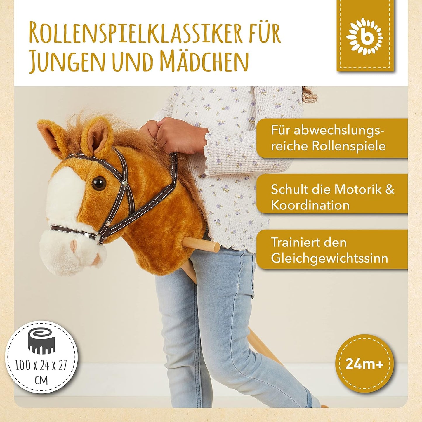 Steckenpferd - Holzpferd für Kinder, Braun