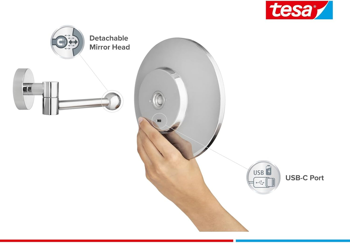 LED-Kosmetikspiegel mit dimmbarer Beleuchtung und Akku, VISIOON LED Chrom