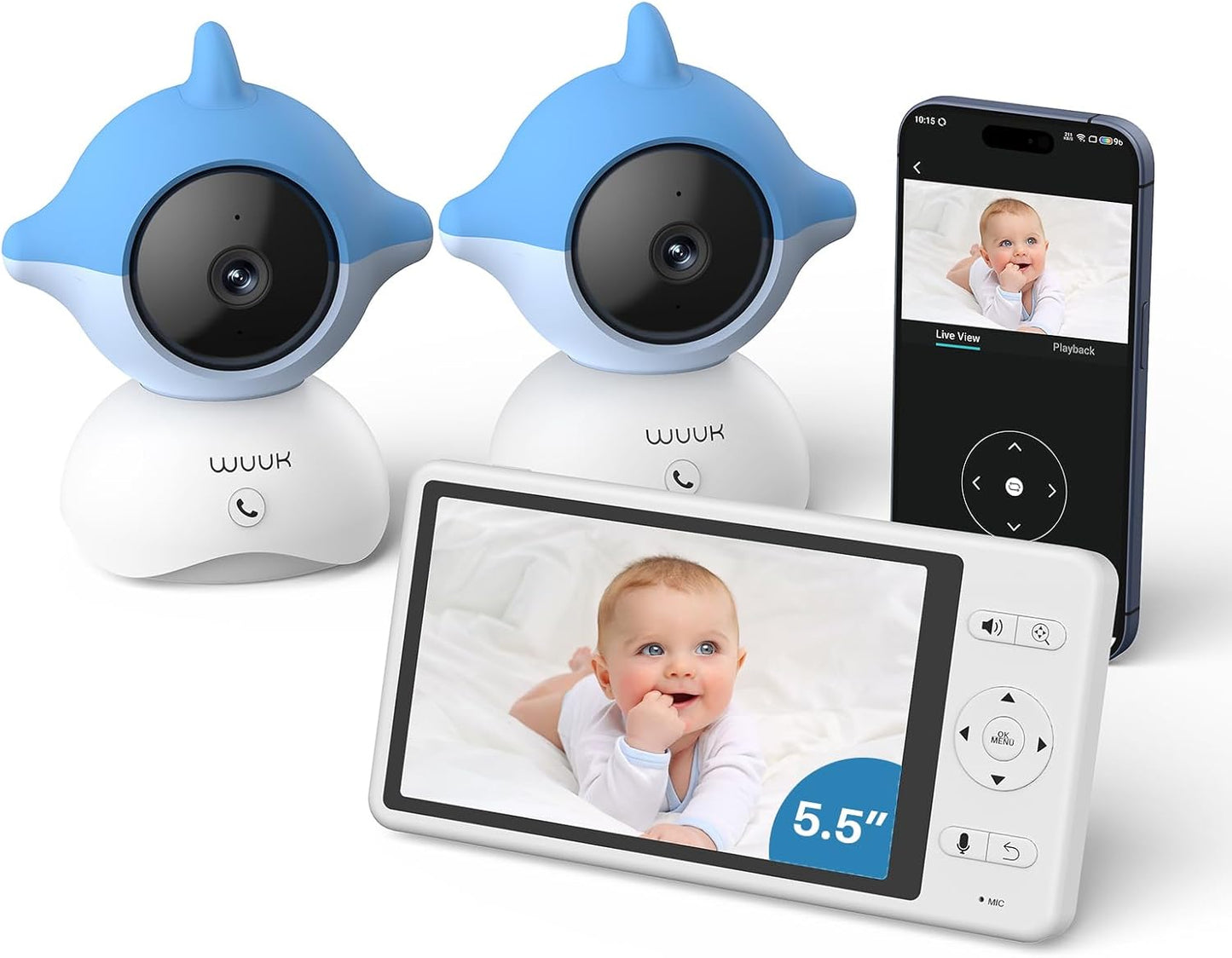 2K Babyphone mit Kamera und App, 5,5 Zoll Display, Blau-2 Packung