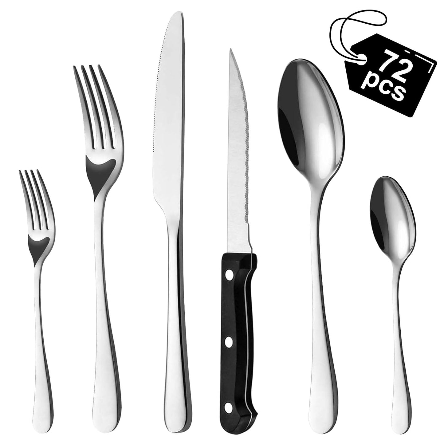 72-teiliges Edelstahl-Besteckset für 12 Personen, Silver 72 Stück