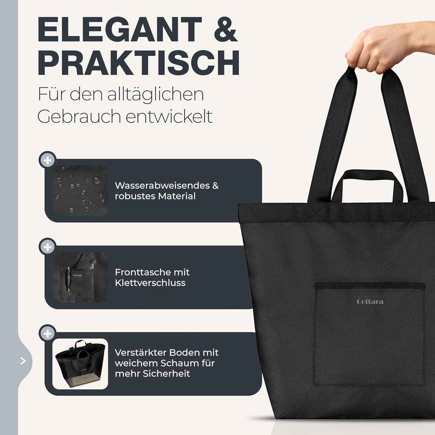 Grosse Einkaufstasche, 40L, Schwarz