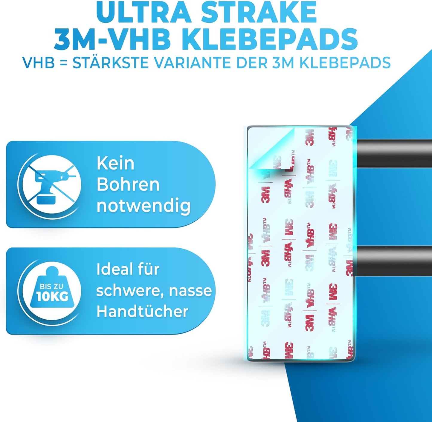 Handtuchhalter ohne Bohren, 60cm Schwarz