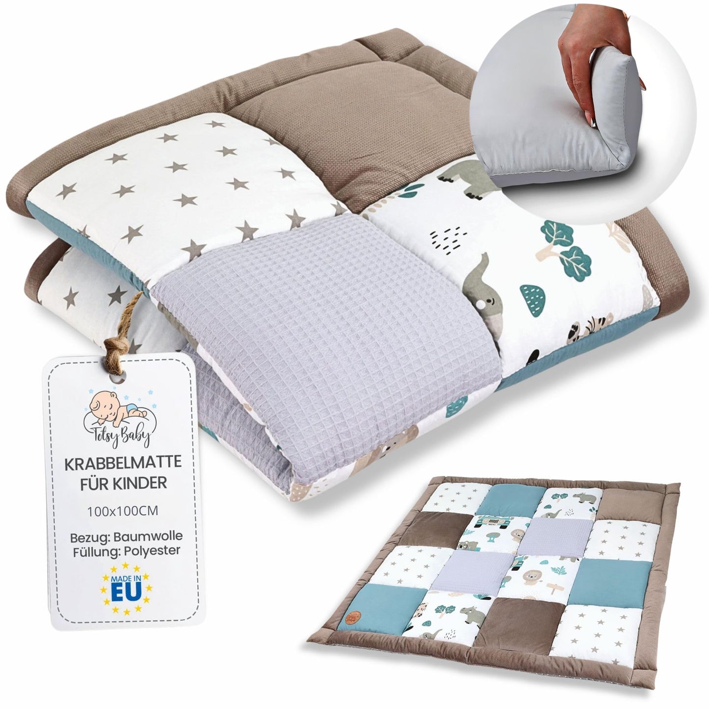 Krabbeldecke Spielmatte für Babys (100 x 100 cm), Afrika Patchwork 100x100 cm