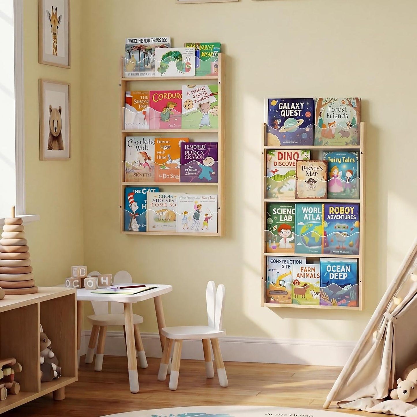 Kinder Bücherregal zur Wandmontage (4 Ebenen)