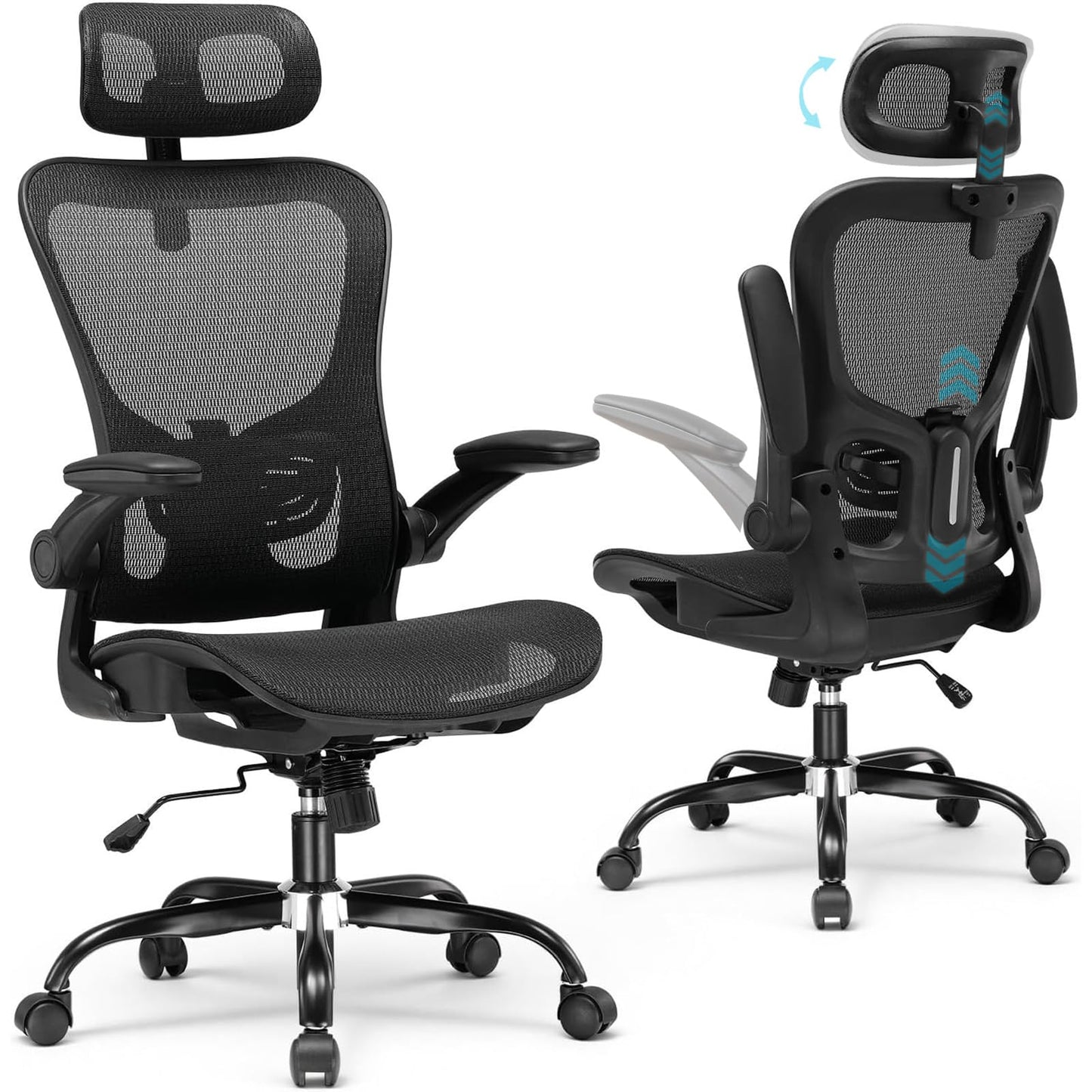 Ergonomischer Bürostuhl mit Wippfunktion, Schwarz