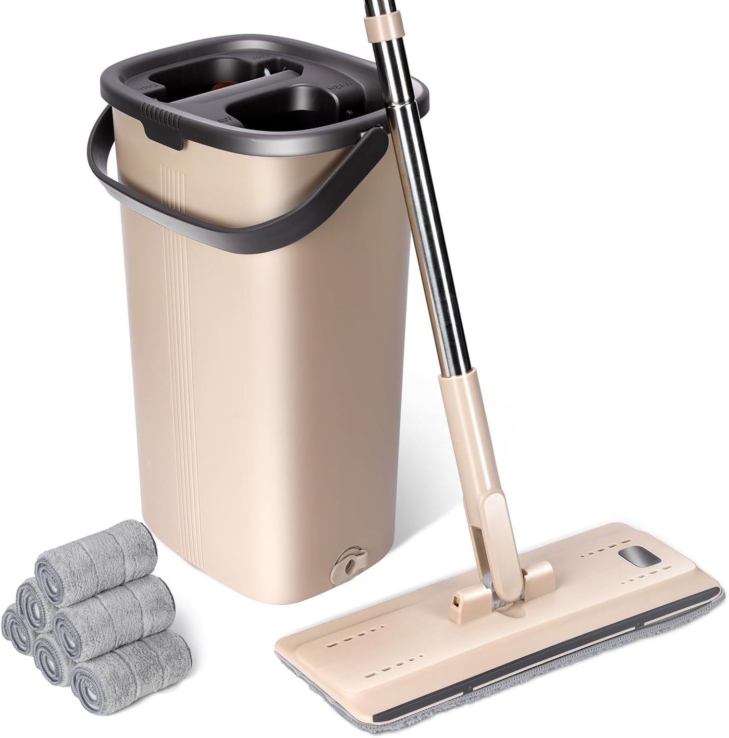 Wischmopp-Set mit Auswringfunktion & Eimer, Beige-4l