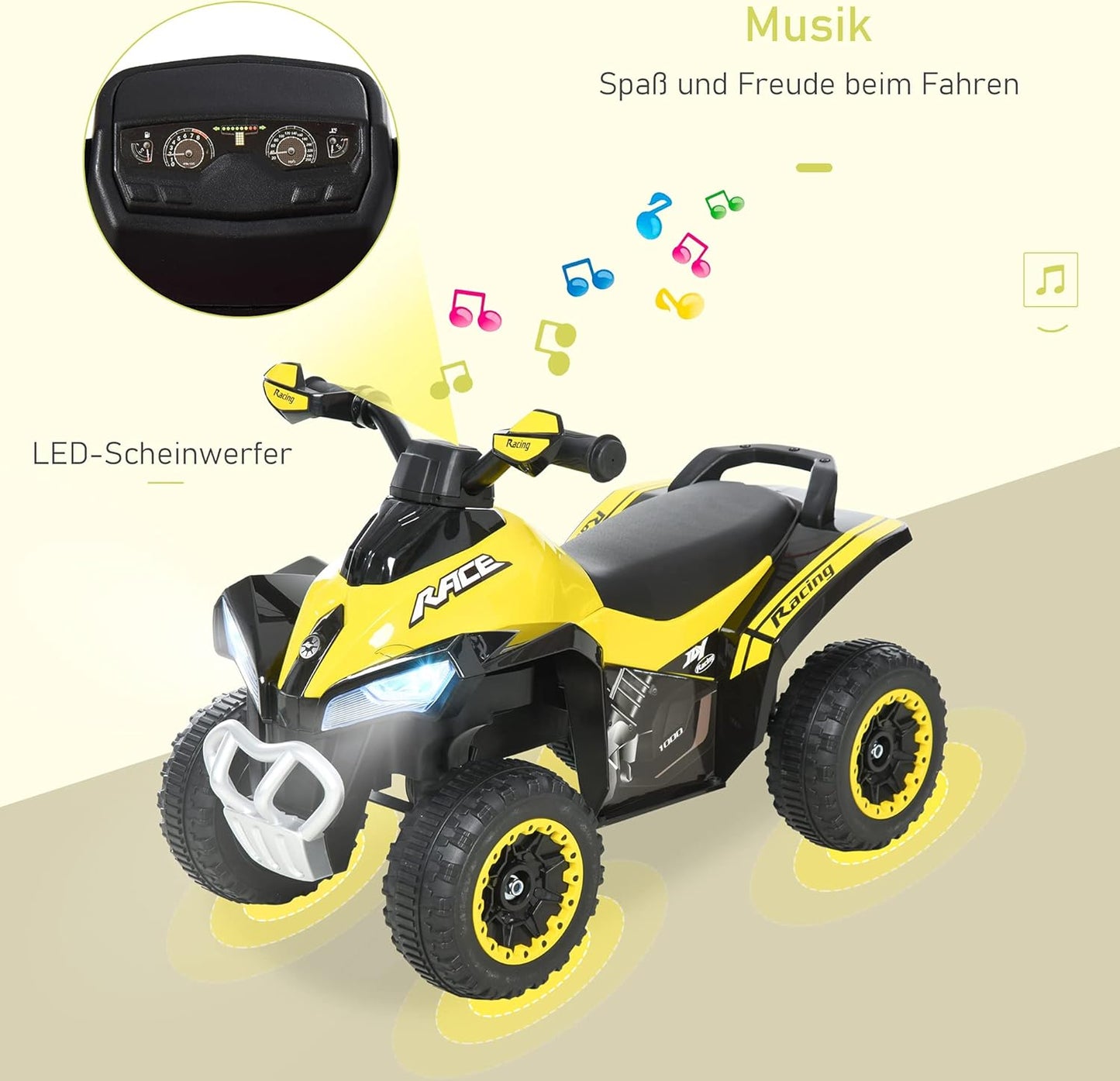 Rutscherfahrzeug mit Licht und Musik, Gelb