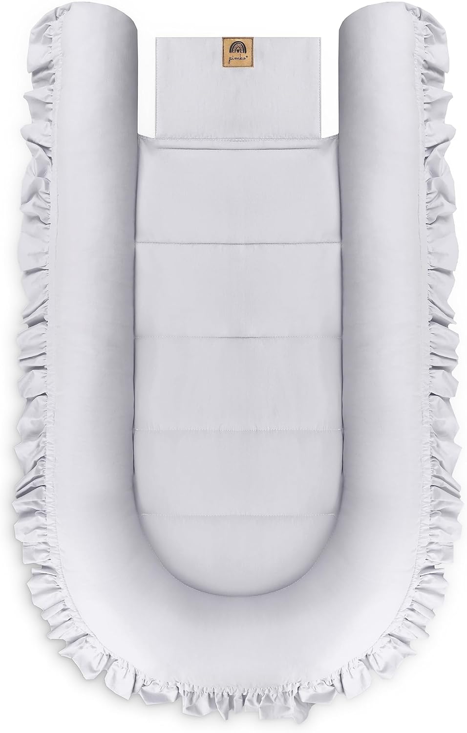 Babynest mit Rüschen für Neugeborene (100% Baumwolle), Grau mit Klappe