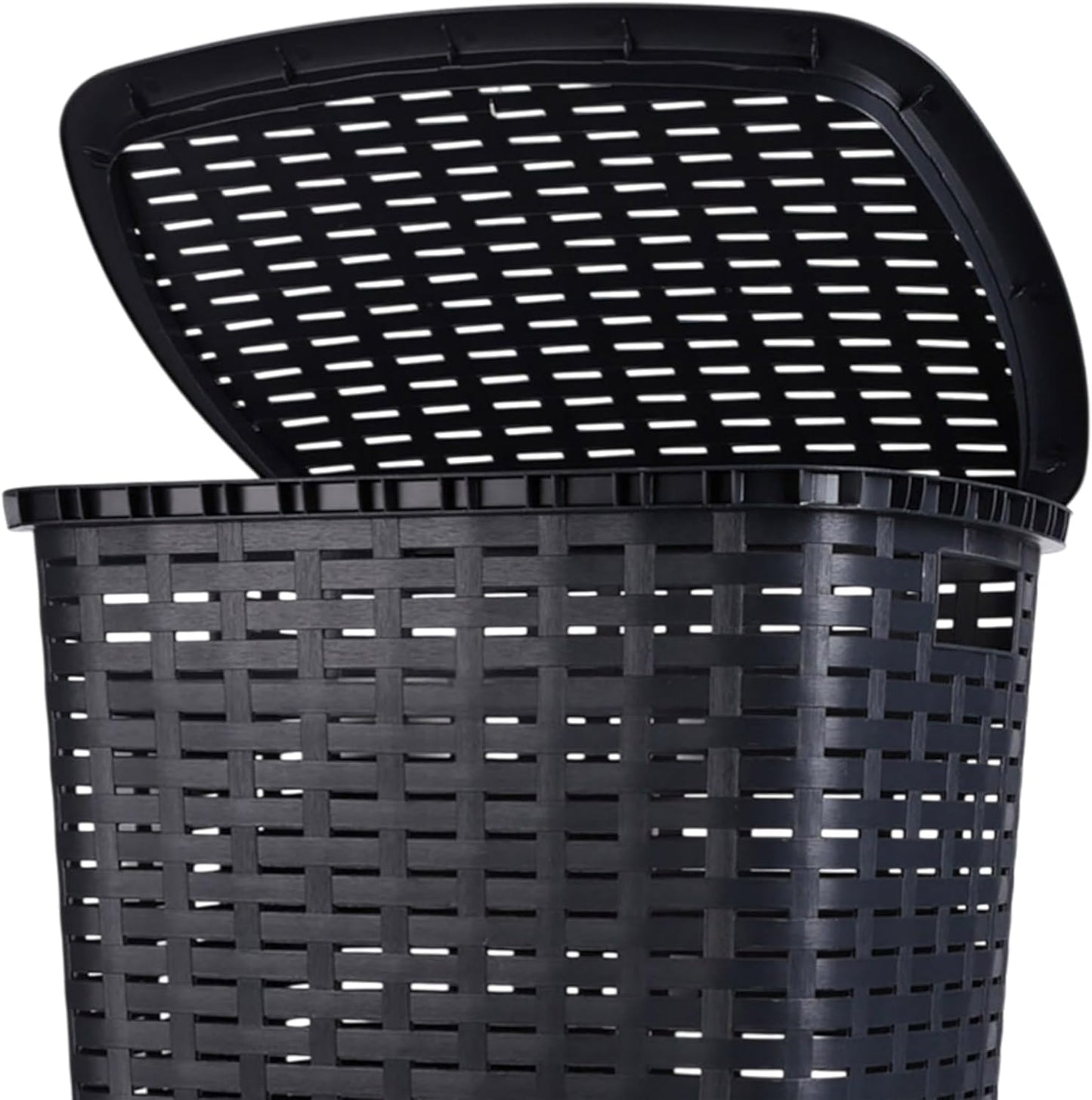 Wäschesammler in Rattan-Optik mit Deckel, Anthrazit