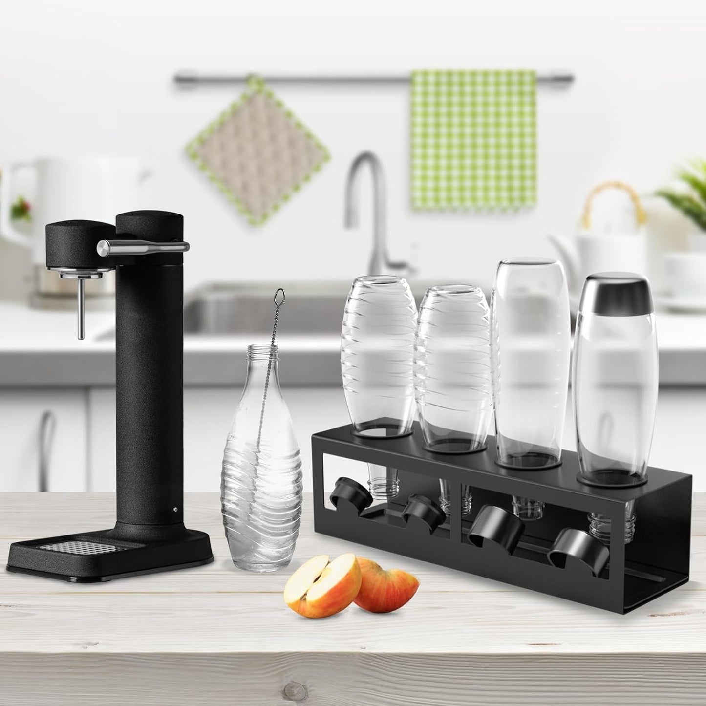 Flaschenhalter Abtropfgestell für SodaStream & Emil, Schwarz 4-Loch