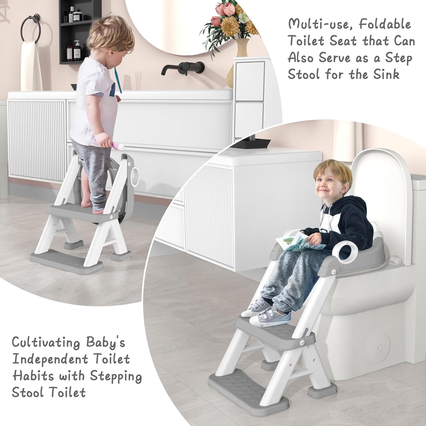 Toilettensitz mit Treppe für Kinder, Grau