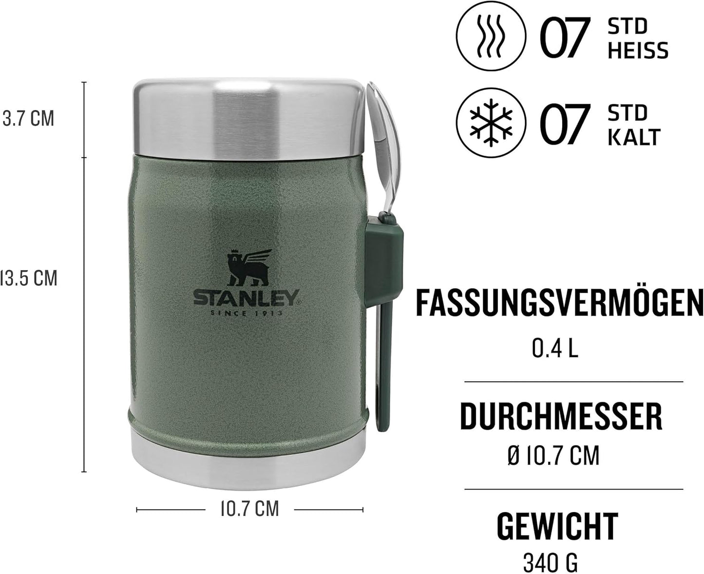 Thermobehälter für Essen (400 ml, Edelstahl), Hammertone Green