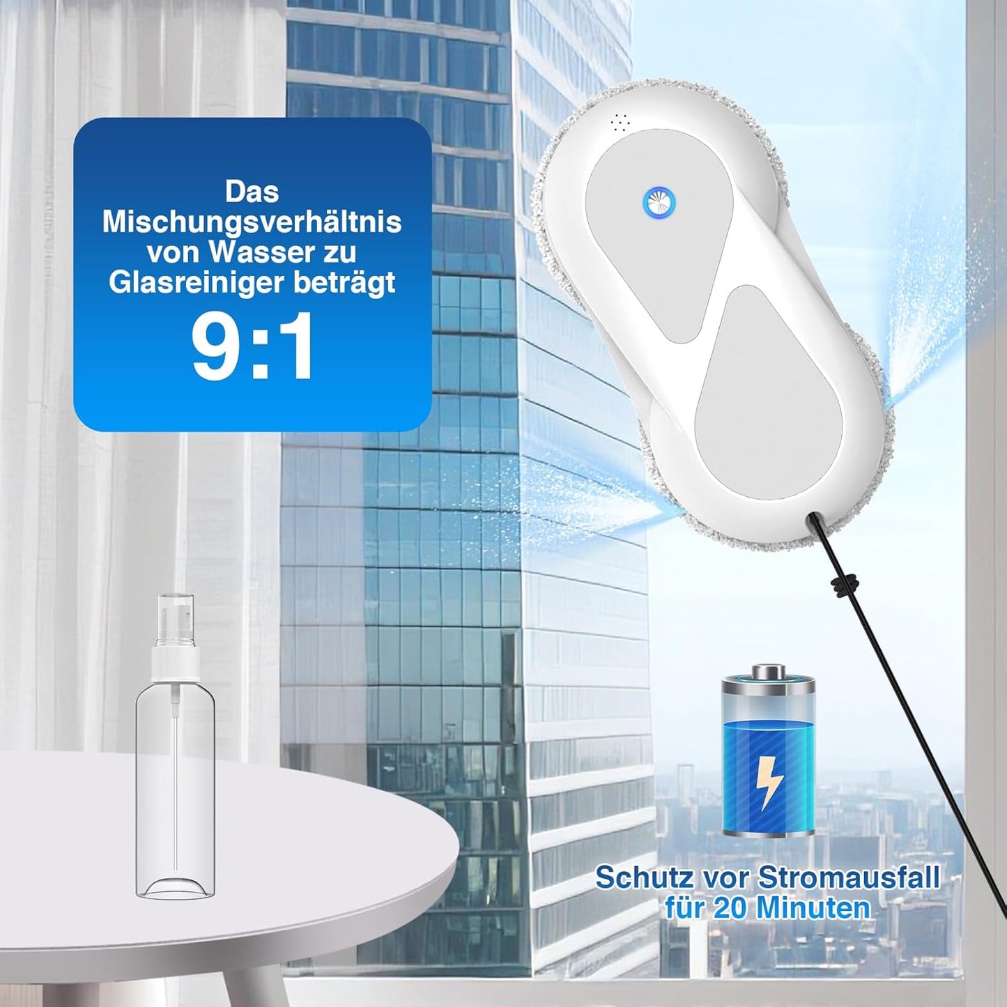 Fensterputzroboter mit Fernbedienung, 3 Modi