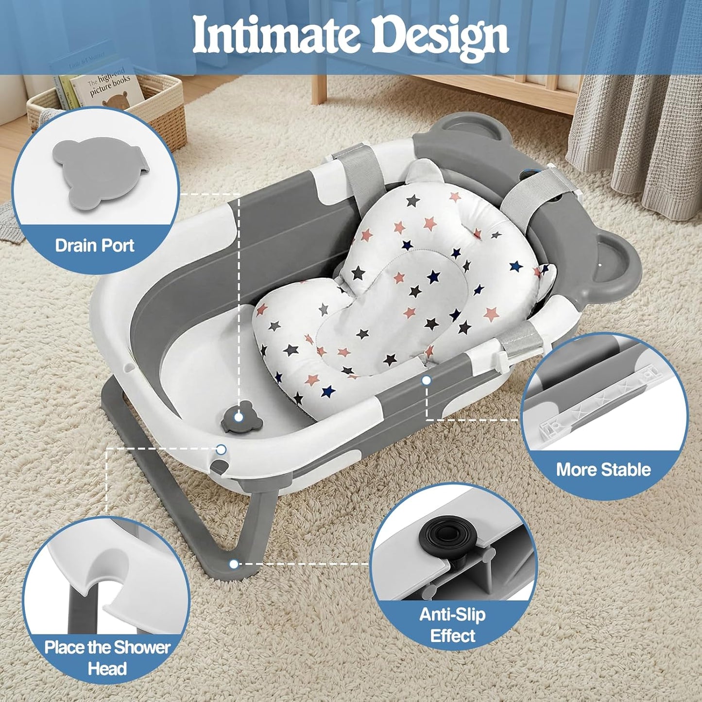 Faltbare Babybadewanne mit Thermometer & Badekissen
