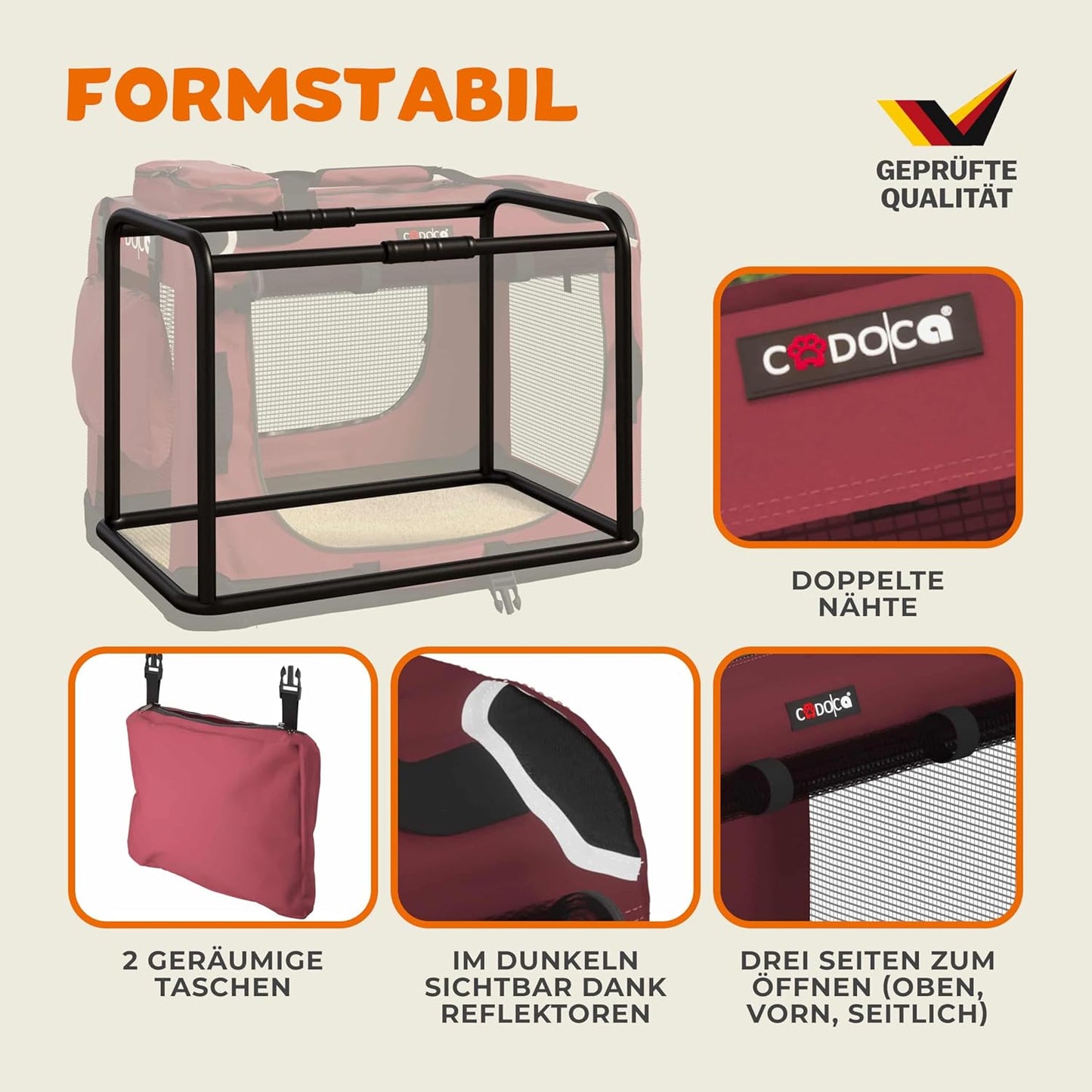 Faltbare Transportbox für Hunde, L 90 x B 60 x H 66 cm / Dunkelrot