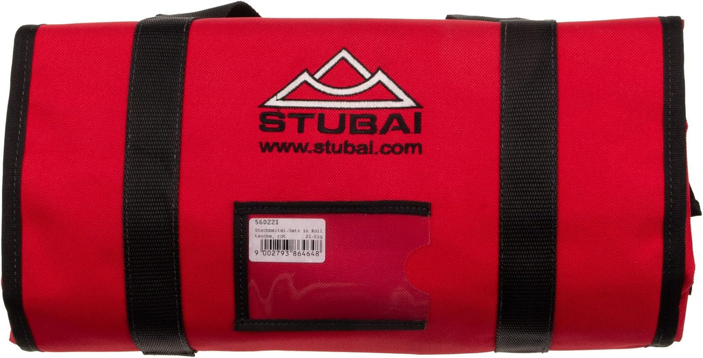 560221 Schnitzeisensatz -Set 21-teilig mit Holzschlegel und Rolltasche, Stubai-560221 Rot